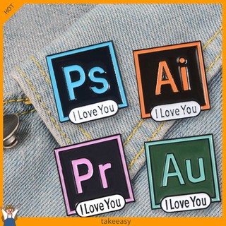 PS AI PR AU Photoshop Illustrator Brooch Pin I Love You Shirt Lapel Enamel Badge