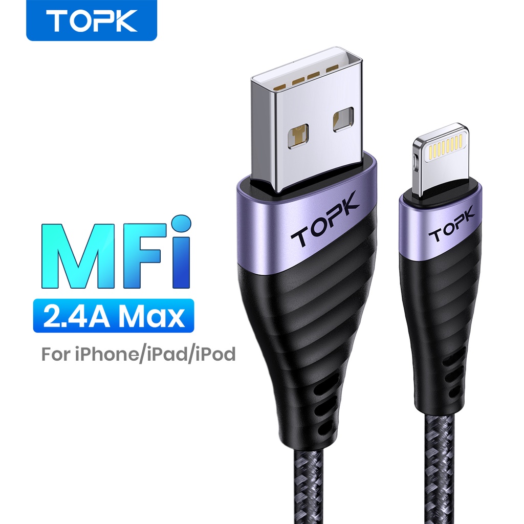 Cáp Sạc TOPK AN15 USB 2.4A Cho iPhone 12 11 Pro Max Xs X 8 Plus 7 SE