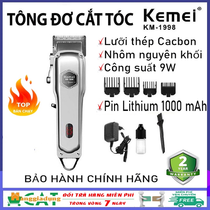 Tông Đơ Kemei KM 1998 - Màu Bạc Nguyên Khối Đẳng Cấp Cho SALON