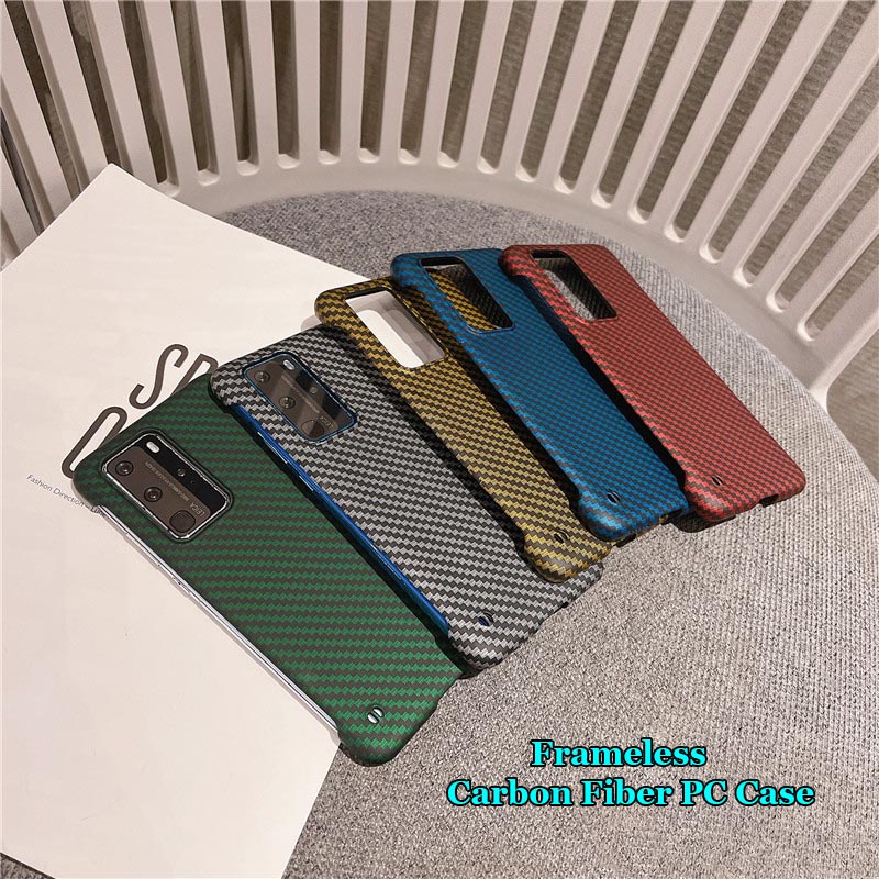 Ốp Điện Thoại PC Cứng Nhám Họa Tiết Sợi Carbon Không Khung Chống Dấu Vân Tay Cho Huawei P40 P50 P50E Pro Plus