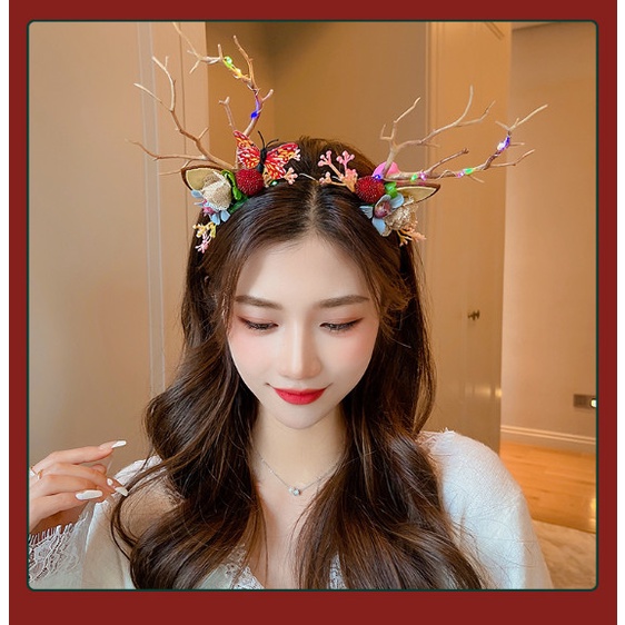 Cài noel, cài ngộ nghĩnh, cài tóc noel cho bé và người lớn siêu xinh, kẹp noel có đèn phát sáng, sừng hươu hoa lá