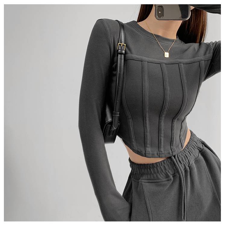 Áo Thun Hở Eo Màu Trơn Thiết Kế Mới Thời Trang Mùa Thu Dành Cho Nữ