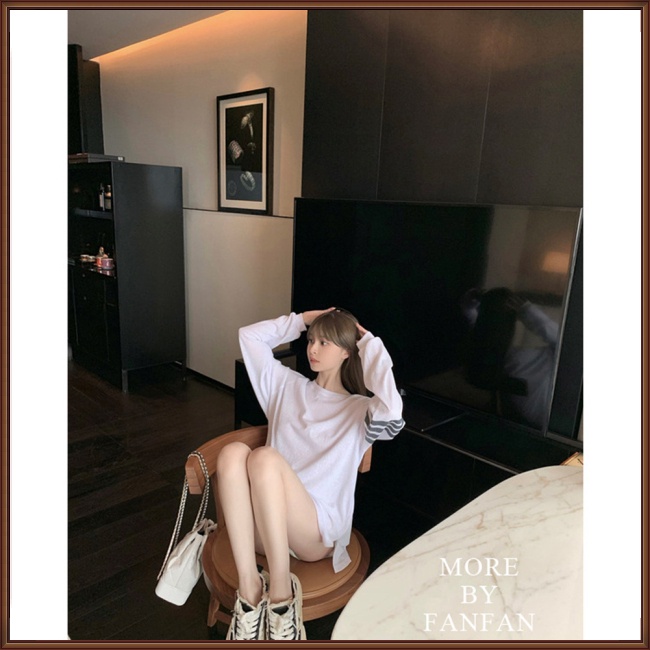 Áo Sweater Tay Dài Cổ Tròn Kẻ Sọc Màu Sắc Khối Độc Đáo Thời Trang Cho Nữ