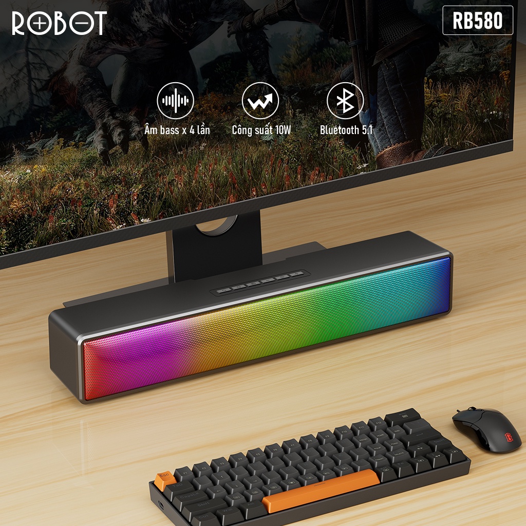 Loa Thanh Soundbar Bluetooth ROBOT RB580 Công Suất 10W Pin 1200mAh Bass Trầm Mạnh Mẽ - Hỗ Trợ Kết Nối USB/ AUX/ Thẻ Nhớ