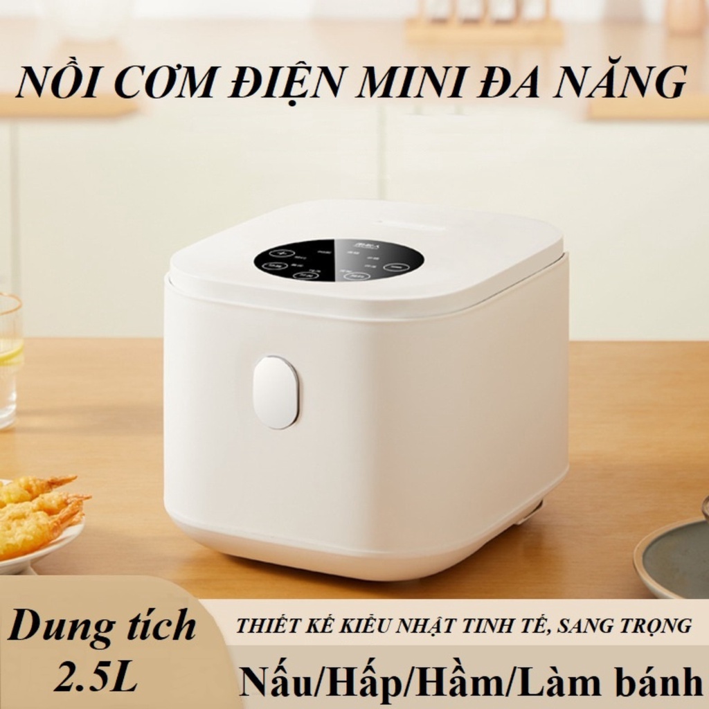 Nồi Cơm Điện Mini Đa Năng 2.5 Lít, Tặng Kèm Vỉ Hấp Đồ Ăn, Tích Hợp 8 Chức Năng, Chất Liệu Cách Nhiệt An Toàn