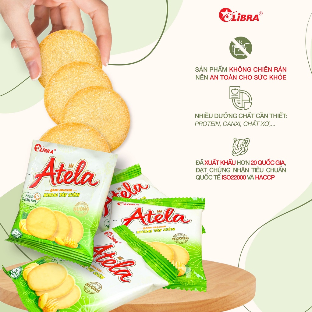 Bánh cracker khoai tây LIBRA đồ ăn vặt dinh dưỡng snack potato mặn giòn bánh Atela lễ tết hộp 150gr