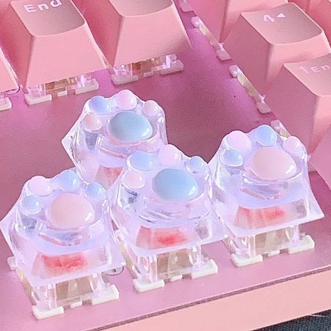 Nút Bàn Phím Cơ Bằng Resin Trong Suốt Nhẹ Hình Dấu Chân Mèo Dễ Thương