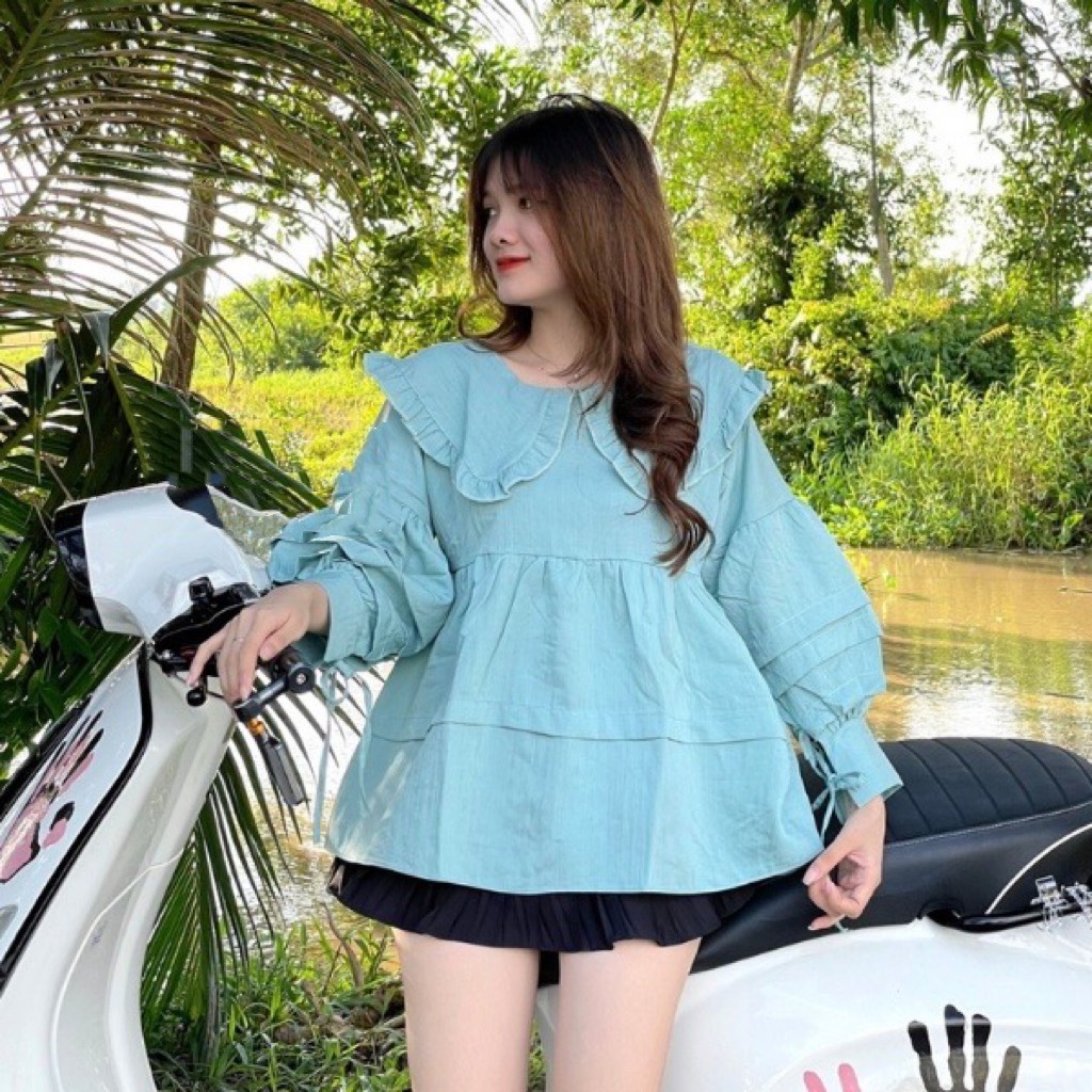 Áo baby doll tay phồng vải đũi hàn