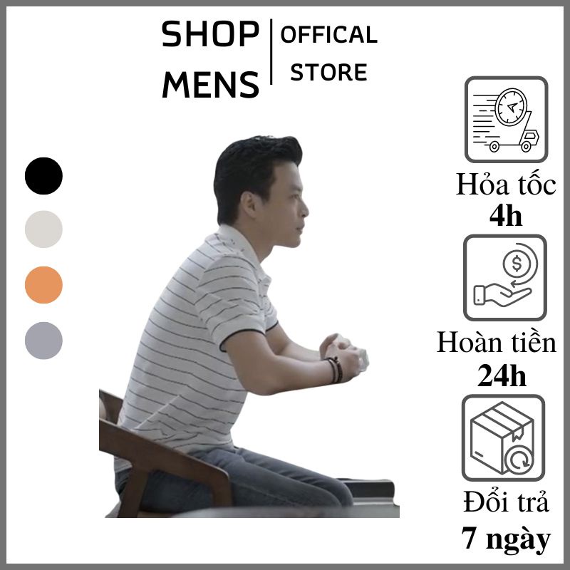 Áo Phông Nam Cổ Bẻ, Áo Polo Nam Phối Sọc Ngang Thời Trang Công Sở Chất Liệu Cotton Cá Sấu Cao Cấp