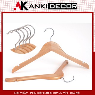 COMBO 10 Móc treo quần áo gỗ shop quần áo thời trang | Móc gỗ vàng tròn không đệm Anki Decor