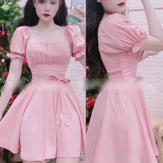 Đầm xoè ngắn nơ kiểu tay bồng