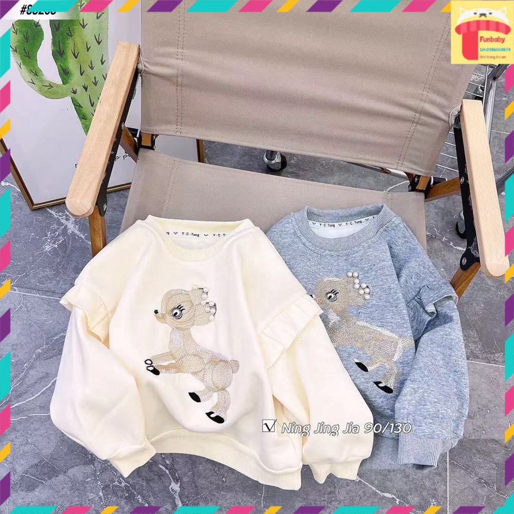 Áo kiểu bé gái lót lông 1-6 tuổi in hình chữ và phối ren, Áo nỉ cho bé chất liệu cao cấp không bai xù