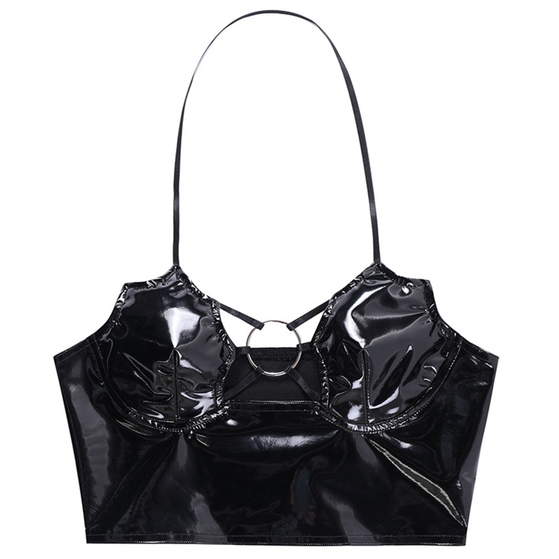 Áo Croptop Da PU Không Tay Phong Cách Gothic Gợi Cảm