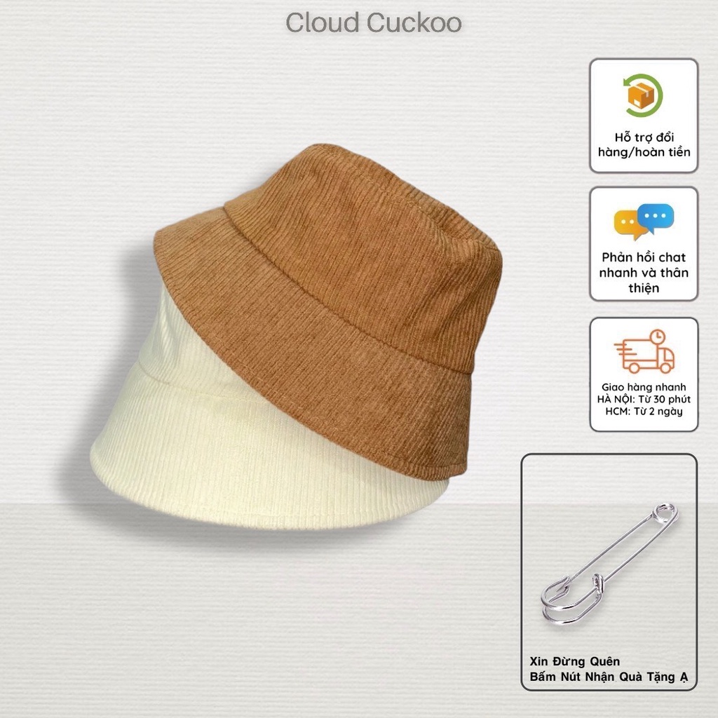 Mũ Bucket Nhung Tăm Trơn Basic Phom Mũ Vừa Đầu Với Người Việt Nam - Mã Số: MBK0311