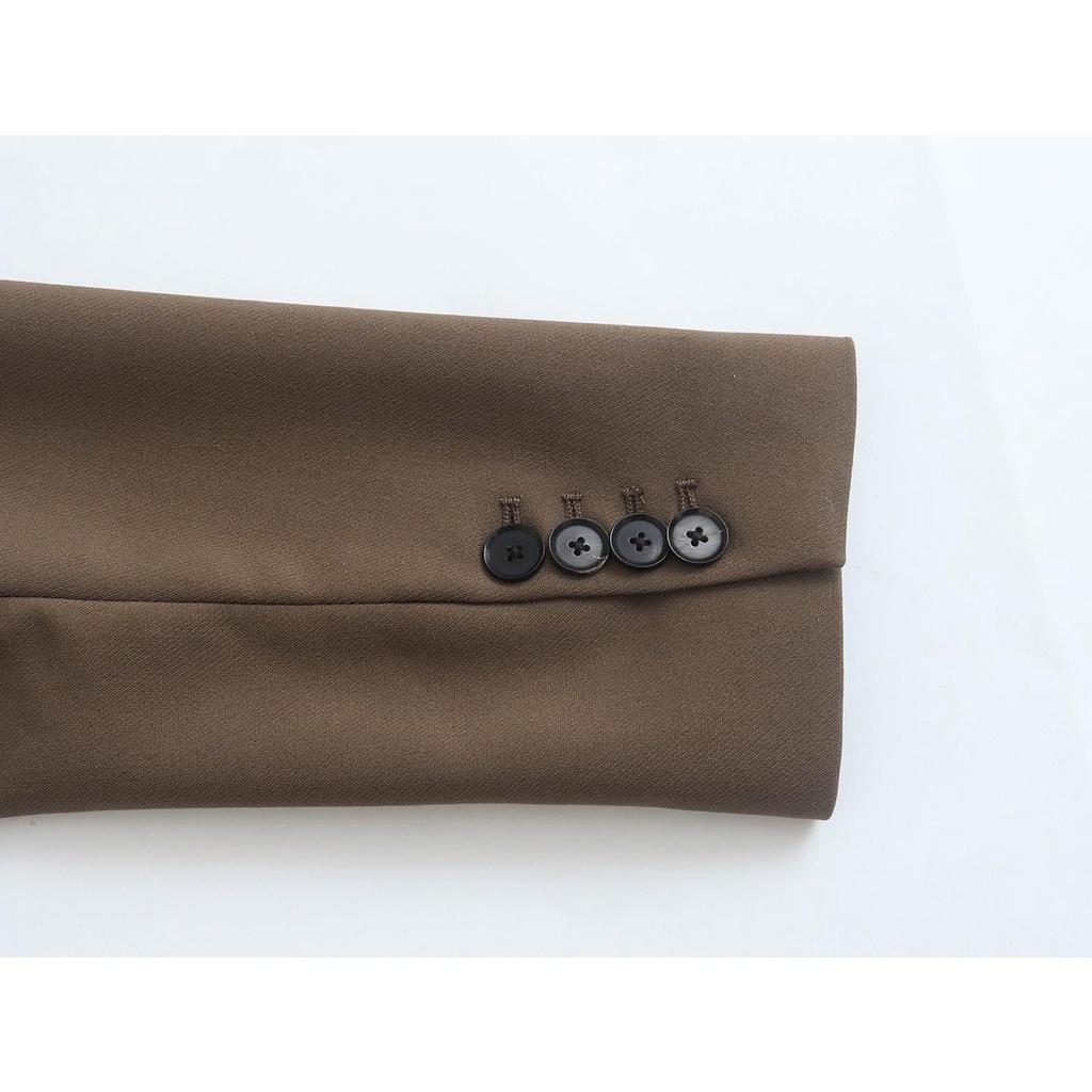 Áo blazer ZR màu nâu tây cho nữ, áo vest nữ dài tay 2 lớp có đệm vai cá tính phong cách Hàn Quốc
