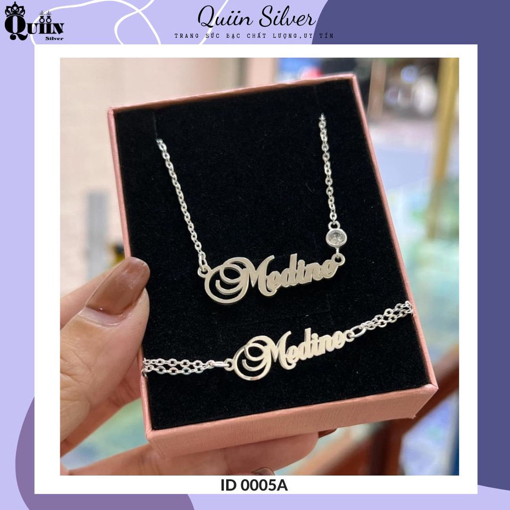 Bộ trang sức bạc ta, bạc S925 Quiin - Dây chuyền và lắc cưa chữ theo yêu cầu dành cho nữ 0005A