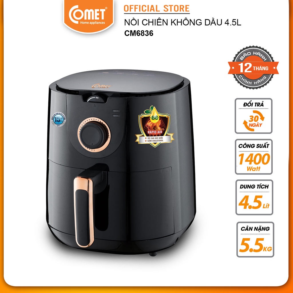 [Mã ELCM82 giảm 150k] Nồi chiên không dầu COMET CM6836 - 4,5L