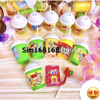 Một hủ kẹo mút hình bình trà sữa chấm kẹo nổ