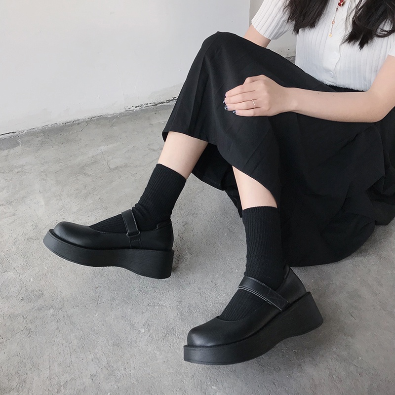 Giày Lười Đế Dày Màu Đen Phong Cách Anh Quốc Cho Nữ