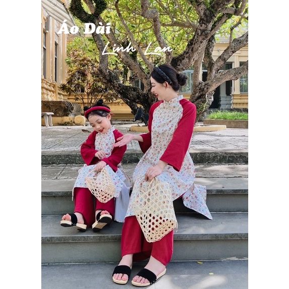 Áo dài đôi mẹ và bé Mick and Milk set áo dài Tết 2023 cho mẹ và bé gái màu đỏ