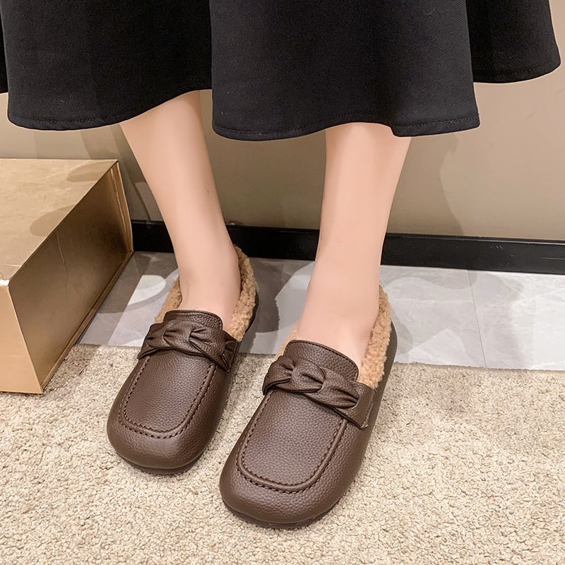 Giày Búp Bê Lông Cừu Đế Mềm Dễ Phối Đồ Thời Trang Cho Nữ