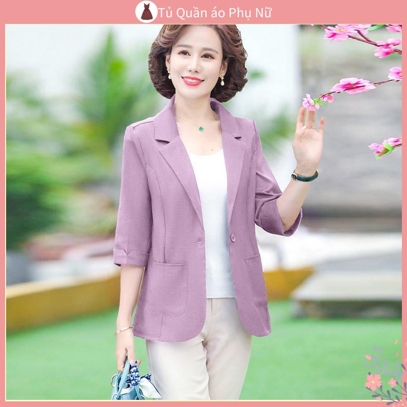 Áo Khoác blazer O kho n 2 l p n u tr k phong c ch H n Qu c Thời Trang Xuân Hè Cho Phụ Nữ Trung Niên Áo Khoác Vest Chống Nắng Dáng Ngắn Thời Trang Dành Cho Nữ
