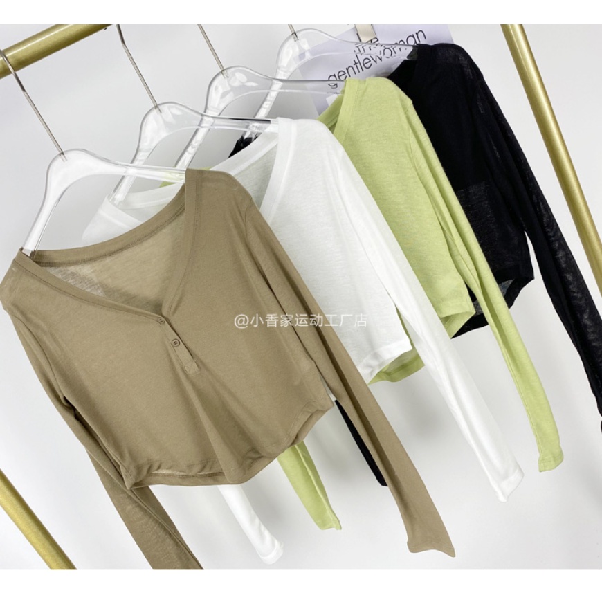 Áo thun thể thao thiết kế tay dài cổ chữ V siêu nhẹ thiết kế quyến rũ thời trang