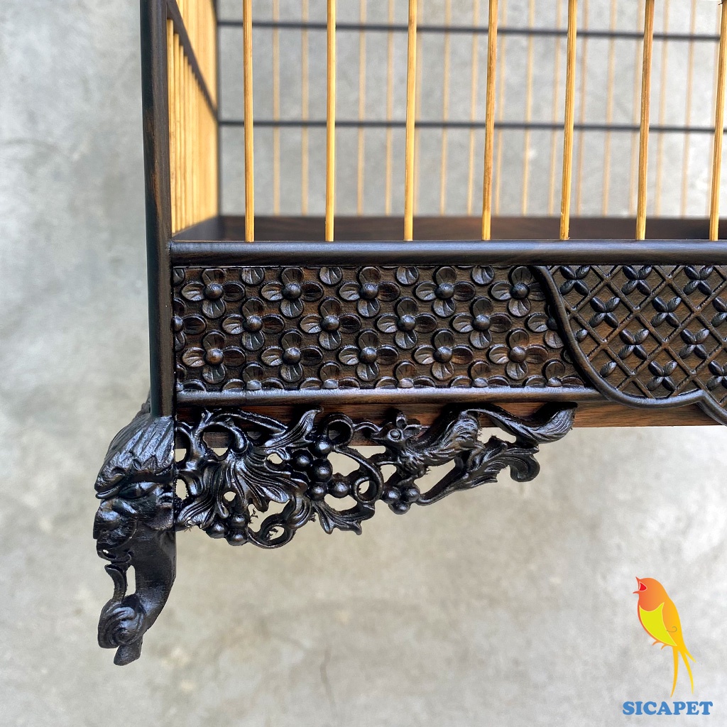 Lồng chim Chào Mào - chim Chòe Than chất liệu gỗ Mun cao cấp, Lồng vuông mun chim Chào Mào, chim Chích Chòe đẹp SICAPET