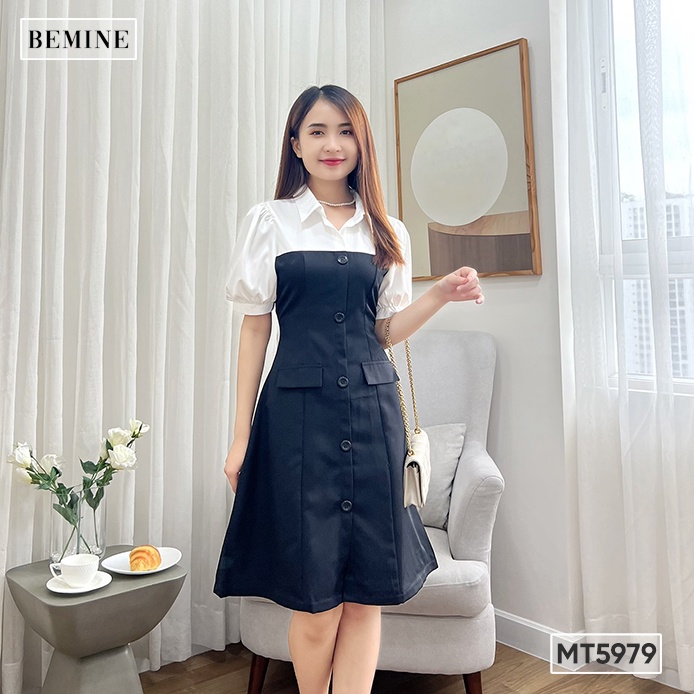 Đầm phối cổ sơ mi túi giả BEMINE MT5979