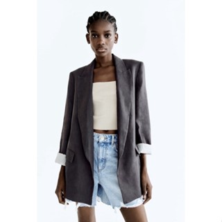 áo blazer Zara full tag made Morocco vải pha linen tay xắn năng động - nữ