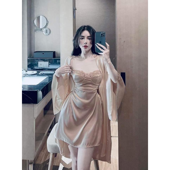 Đầm Ngủ Nữ 2 dây Sexy lụa satin - latin Siêu Mát, hàng thiết kế lụa cao cấp