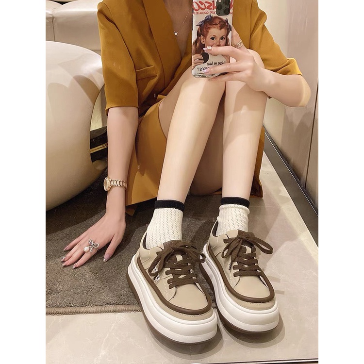 Giày thể thao nữ đẹp GIAYHIPP đế bánh mì nâu đen