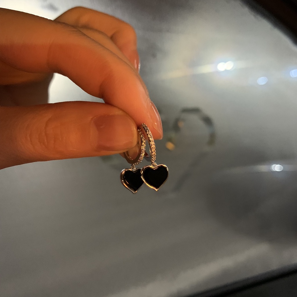 Bông Tai Hình Trái Tim Màu Đen Thời Trang 2022 Cho Nữ