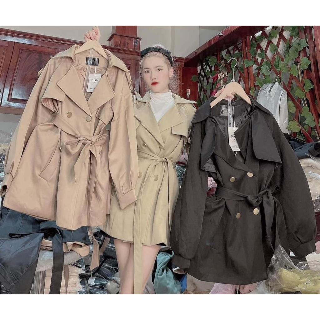 Áo Khoác Măng Tô Nữ 2 Lớp / Dáng Vừa / Kèm Đai Hàng Quảng Châu Cao Cấp