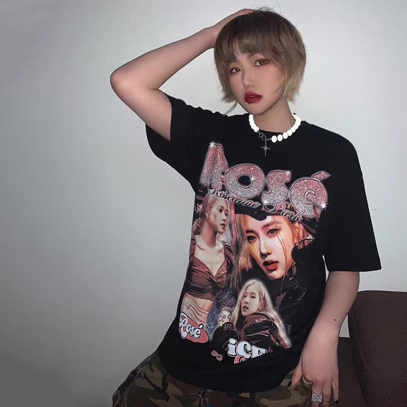 Áo Thun Vintage Thời Trang Đường Phố Rose 1 Tay Lỡ Unisex - Đen/Trắng Cổ Tròn | Blackwork