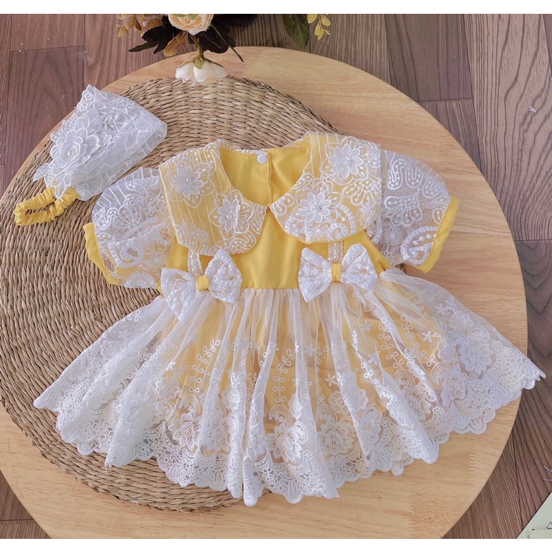 Body váy vàng kèm mũ cho bé(4-13kg)