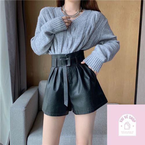 Quần Short Da Cạp Cao Kèm Đai Lưng Hàng Quảng Châu Thời Trang Hàn Quốc | Vui Vẻ Shop