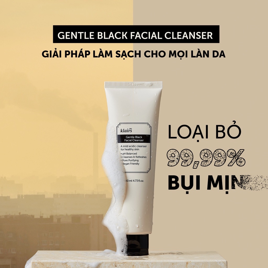 Sữa Rửa Mặt Klairs Dưỡng Ẩm, Dịu Nhẹ, Sạch Sâu Gentle Black Facial Cleanser 20ml/140ml