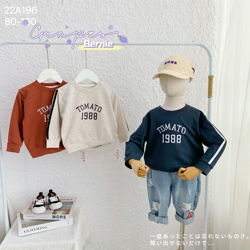 Áo nỉ da cá thu đông phối sọc tay hoạ tiết TOMATO 1988 bé trai