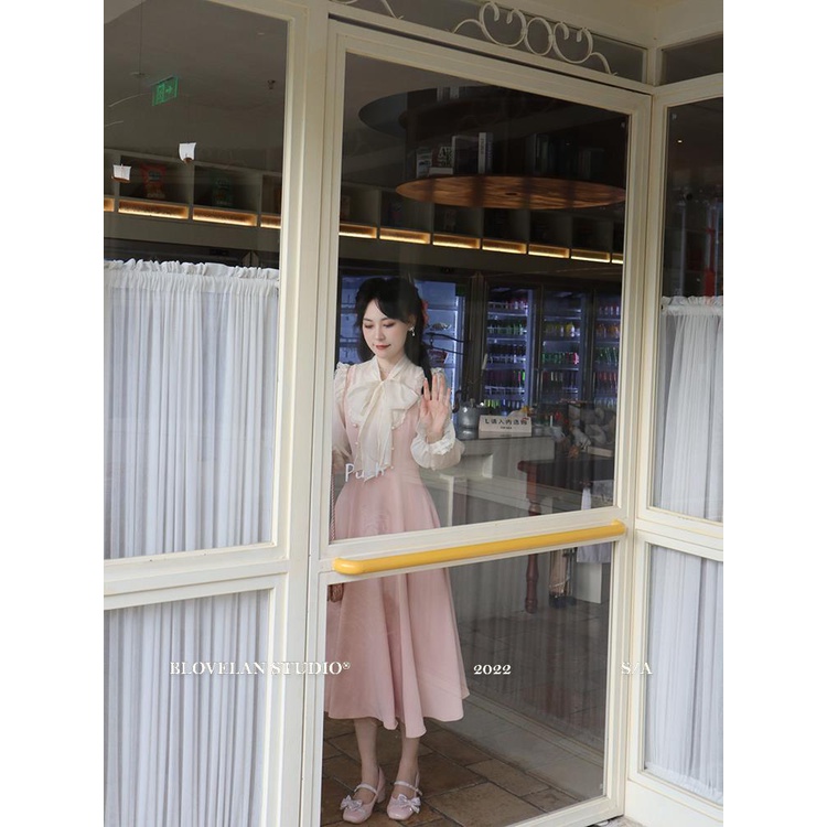 Đầm Midi Tay Dài Màu Hồng Ngọt Ngào Thời Trang Mùa Thu Cho Nữ