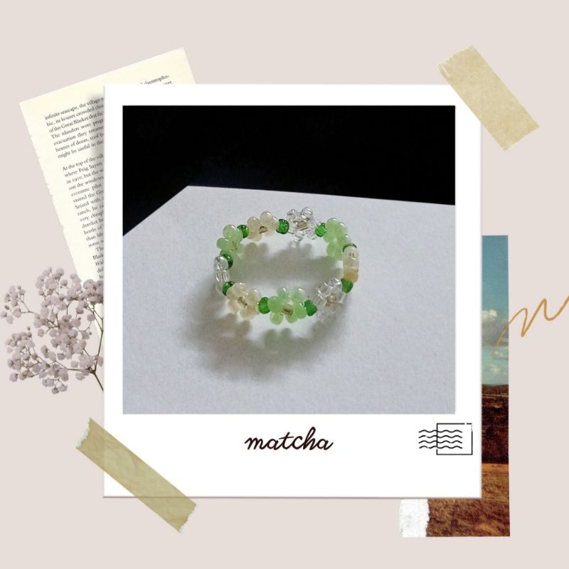 Nhẫn hạt cườm kết hoa nhí kiểu Hàn|beaded flower ring