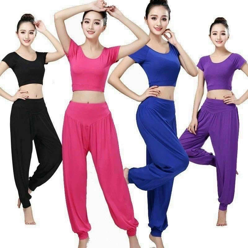 Bộ đồ tập gym, quần áo tập gym yoga áo ngắn quần dáng thụng chất thấm hút mồ hôi mặc thoải mái