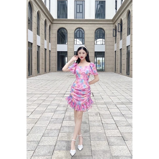 Đầm rút dây EOUI cao cấp E0002D2, tay phồng nhún ngực, tôn dáng cho nàng đi biển, dạo phố, đi chơi, đi làm