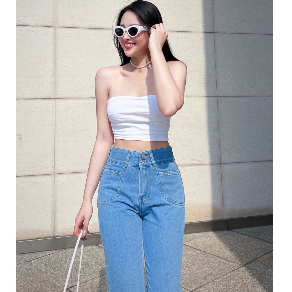 Quần jean bò baggy nữ cắt gấu lai tua TiQi Jeans B1-237