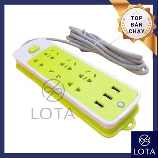 Ổ CẮM 6 LỖ ĐIỆN 3 LỖ USB MÀU XANH LÁ, ổ cắm dây dài nhiều lỗ tiện lợi đa năng có lỗ USB.