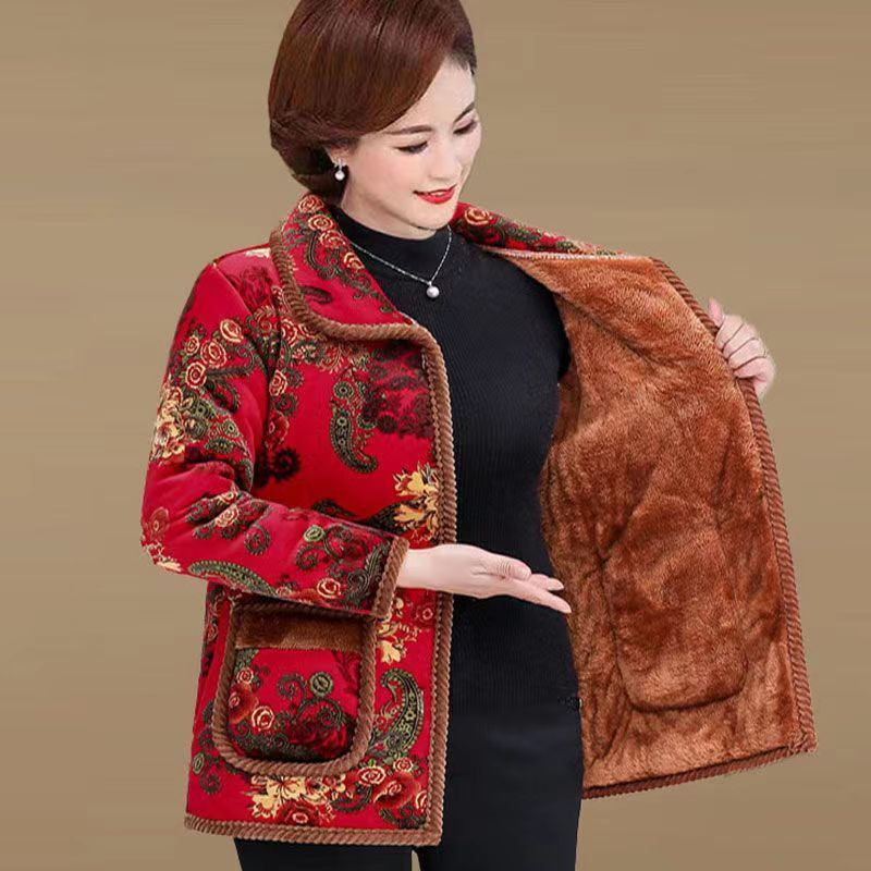 Áo Khoác Đệm Cotton Lót Lông Cừu Dày Giữ Ấm Mùa Đông Cho Phụ Nữ Trung Niên