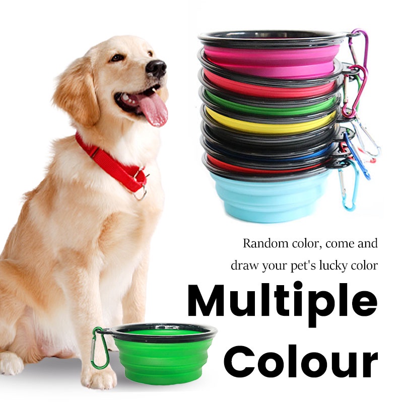 HamshMoc Tô Đựng Thức Ăn / Nước Uống Di Động Bằng Silicone Có Móc Khóa Mở Rộng Cho Thú Cưng