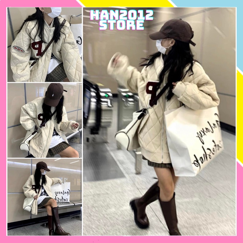 Áo Phao Nữ thêu P trần trám form rộng dáng dài phong cách hàn quốc ulzzang đẹp Áo khoác nữ bomber uniex parka mùa đông