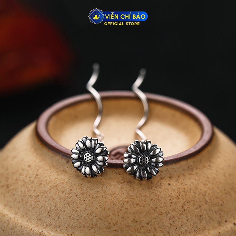 Khuyên tai bạc nữ hoa cúc dài chất liệu bạc Thái 925 thời trang phụ kiện trang sức Viễn Chí Bảo B000390