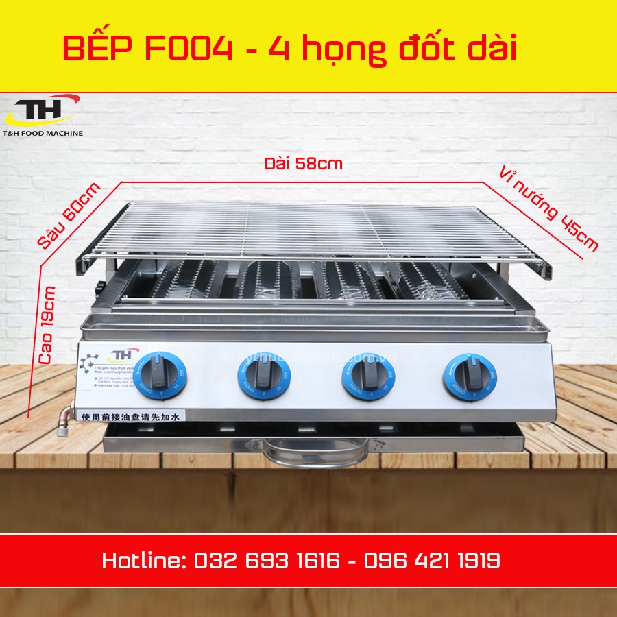 Bếp nướng gas hồng ngoại AISIKAO 4 họng dài